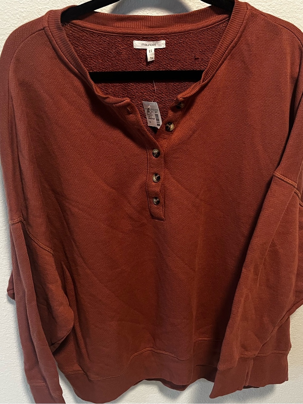 Maurices Rust Henley Sweatshirt - Women's